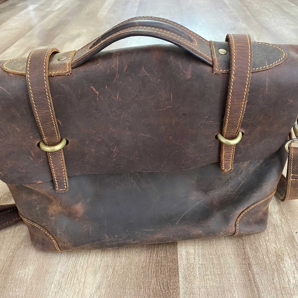 Distressed Brown Leather Messenger Bag
